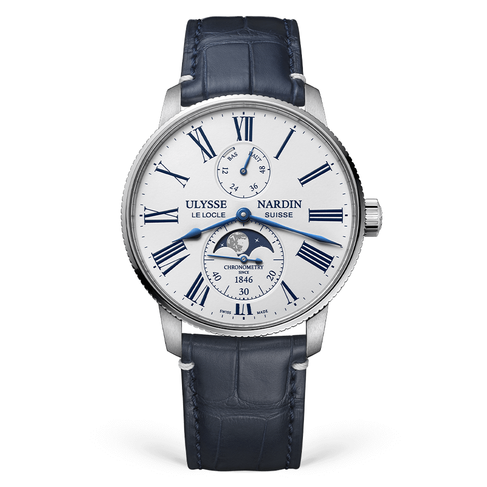 Ulysse Nardin Torpilleur Moonphase 42 mm Silver Dial Stainless Steel Leather Strap 1193-310LE-0A-175/1A