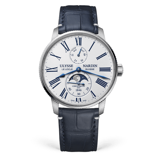 Ulysse Nardin Torpilleur Moonphase 42 mm Silver Dial Stainless Steel Leather Strap 1193-310LE-0A-175/1A