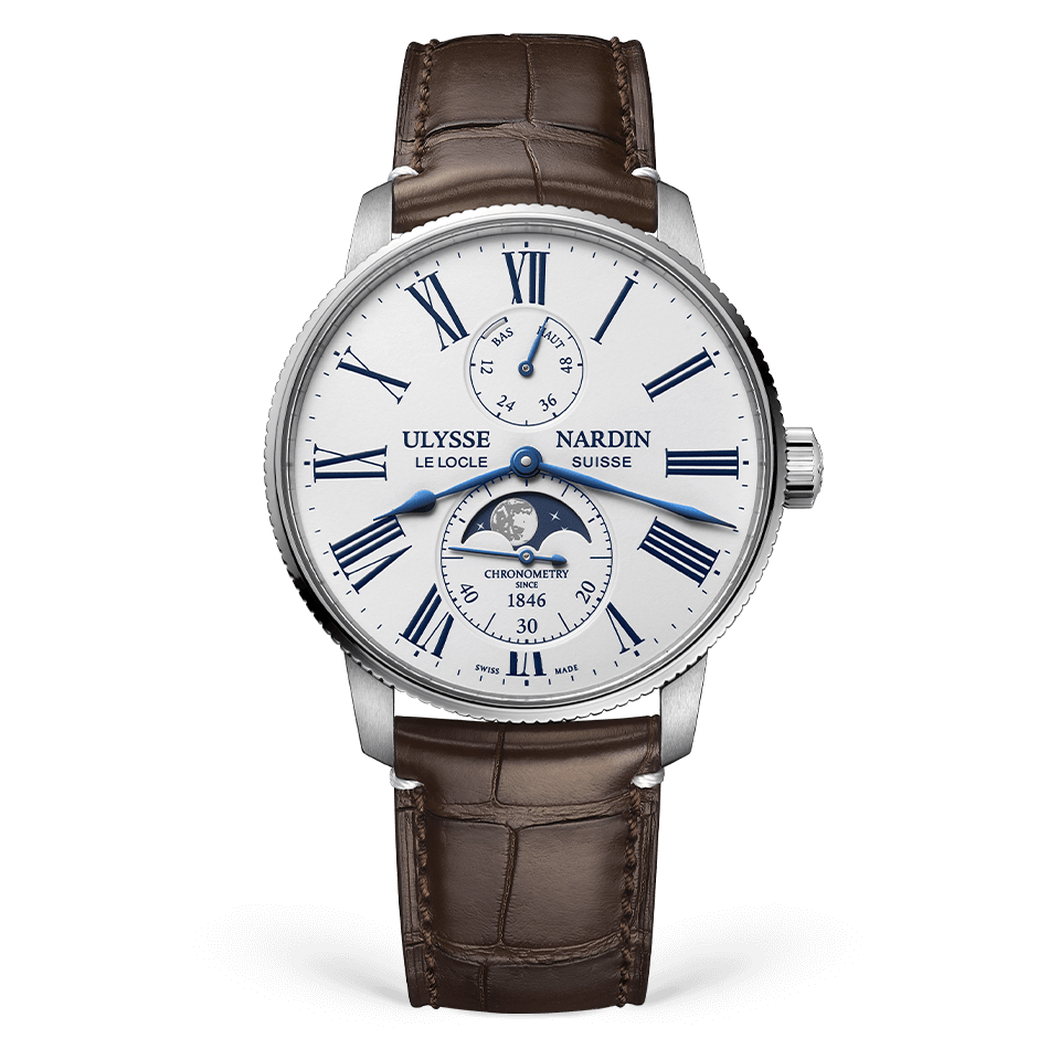 Ulysse Nardin Torpilleur Moonphase 42 mm Silver Dial Stainless Steel Leather Strap 1193-310LE-0A-175/1B