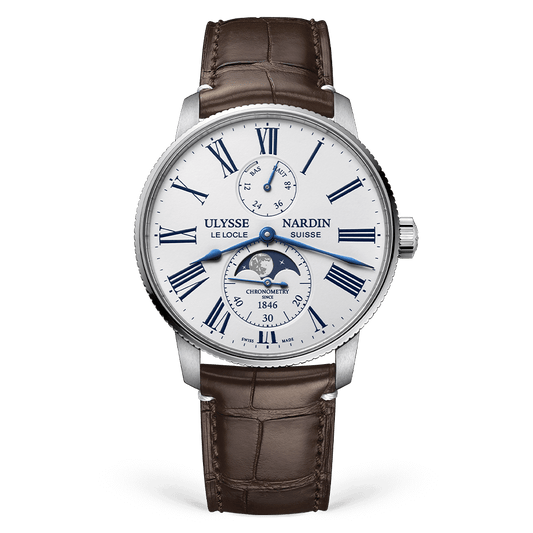 Ulysse Nardin Torpilleur Moonphase 42 mm Silver Dial Stainless Steel Leather Strap 1193-310LE-0A-175/1B