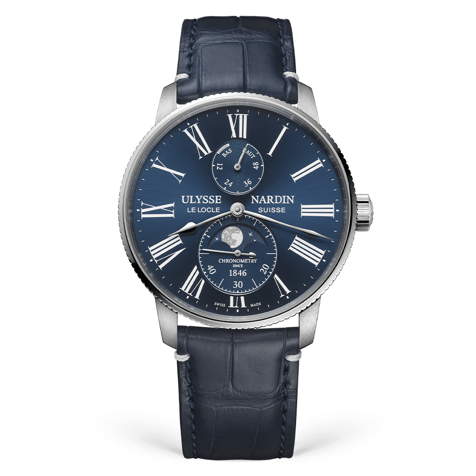 Ulysse Nardin Torpilleur Moonphase 42 mm Blue Dial Stainless Steel Leather Strap 1193-310LE-3A-175/1A