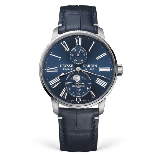 Ulysse Nardin Torpilleur Moonphase 42 mm Blue Dial Stainless Steel Leather Strap 1193-310LE-3A-175/1A