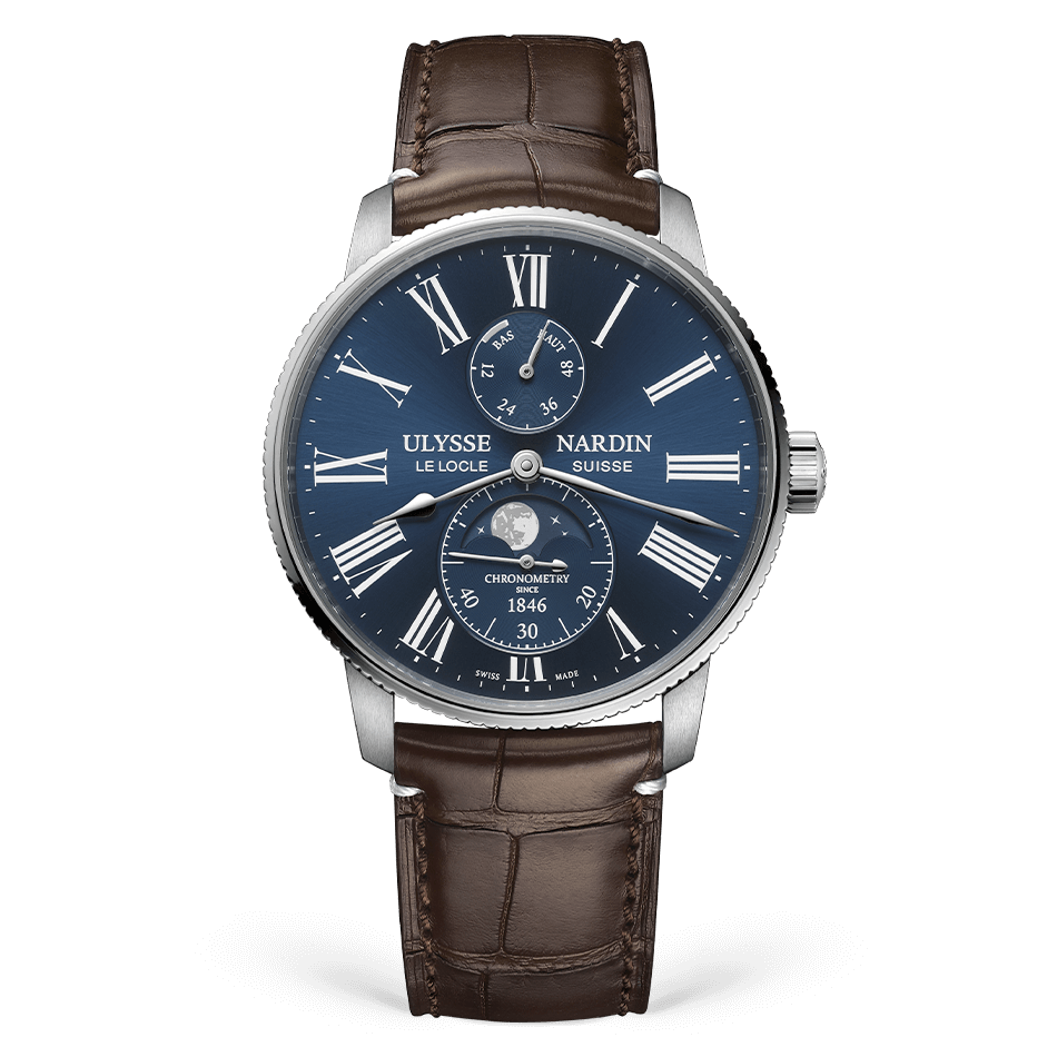 Ulysse Nardin Torpilleur Moonphase 42 mm Blue Dial Stainless Steel Leather Strap 1193-310LE-3A-175/1B