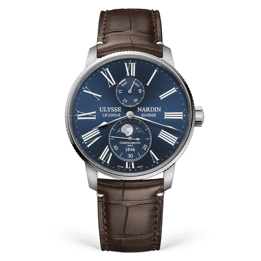 Ulysse Nardin Torpilleur Moonphase 42 mm Blue Dial Stainless Steel Leather Strap 1193-310LE-3A-175/1B