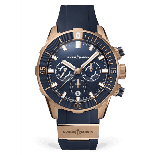 Ulysse Nardin Diver Chronograph 44 mm Dark Blue Dial 18k Rose Gold Rubber Strap 1502-170-3/93