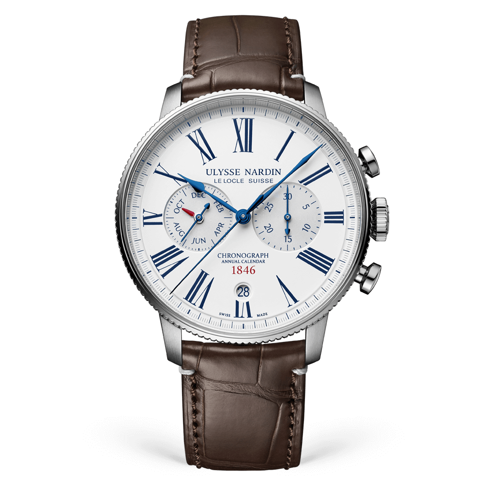 Ulysse Nardin Torpilleur Annual Chronograph 44 mm Silver Dial Stainless Steel Leather Strap 1533-320LE-0A-175/1A