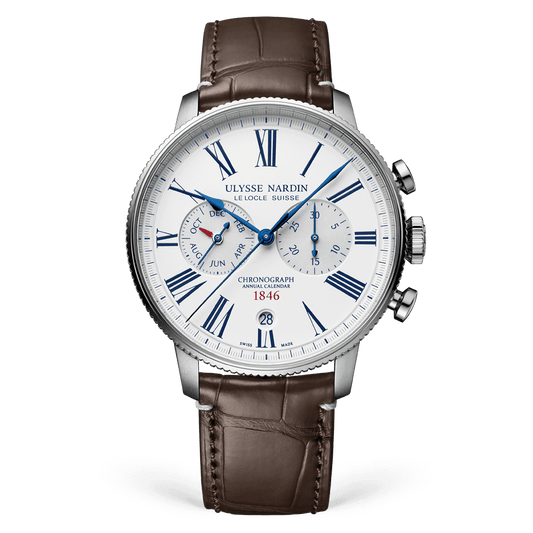 Ulysse Nardin Torpilleur Annual Chronograph 44 mm Silver Dial Stainless Steel Leather Strap 1533-320LE-0A-175/1A