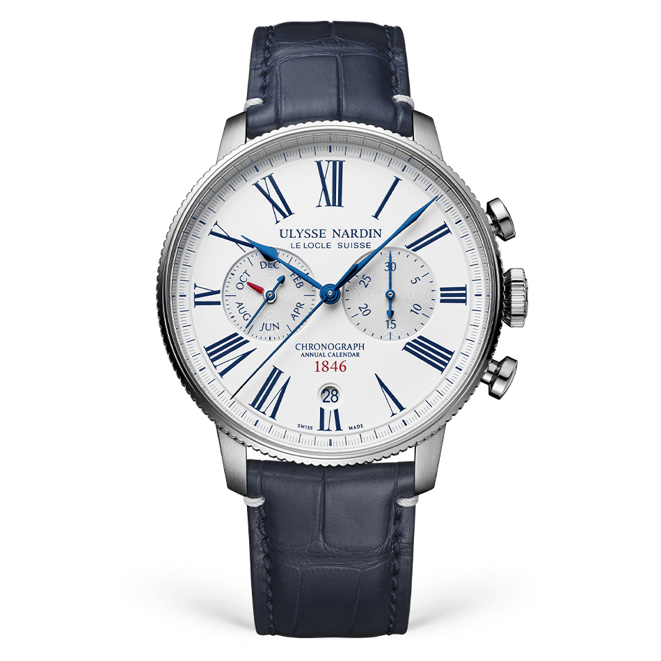 Ulysse Nardin Torpilleur Annual Chronograph 44 mm Silver Dial Stainless Steel Leather Strap 1533-320LE-0A-175/1B