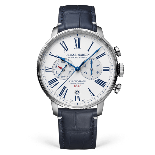 Ulysse Nardin Torpilleur Annual Chronograph 44 mm Silver Dial Stainless Steel Leather Strap 1533-320LE-0A-175/1B