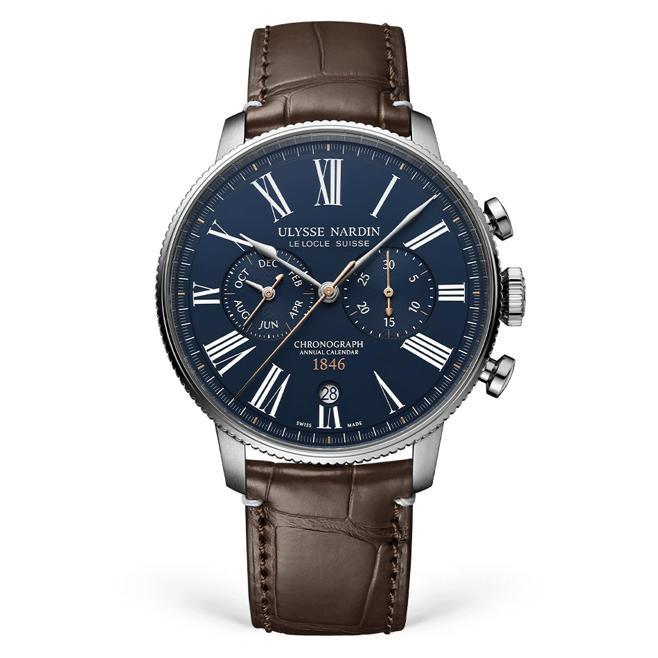 Ulysse Nardin Torpilleur Annual Chronograph 44 mm Blue Dial Stainless Steel Leather Strap 1533-320LE-3A-175/1A