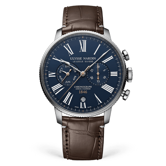 Ulysse Nardin Torpilleur Annual Chronograph 44 mm Blue Dial Stainless Steel Leather Strap 1533-320LE-3A-175/1A