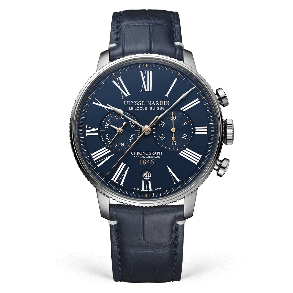 Ulysse Nardin Torpilleur Annual Chronograph 44 mm Blue Dial Stainless Steel Leather Strap 1533-320LE-3A-175/1B