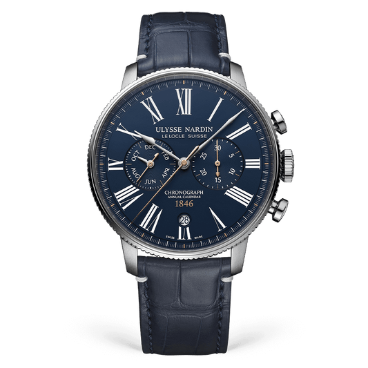 Ulysse Nardin Torpilleur Annual Chronograph 44 mm Blue Dial Stainless Steel Leather Strap 1533-320LE-3A-175/1B