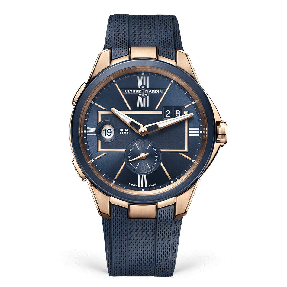 Ulysse Nardin Blast Dual Time 42 mm Blue Dial 18k Rose Gold Rubber Strap 242-20-3/43