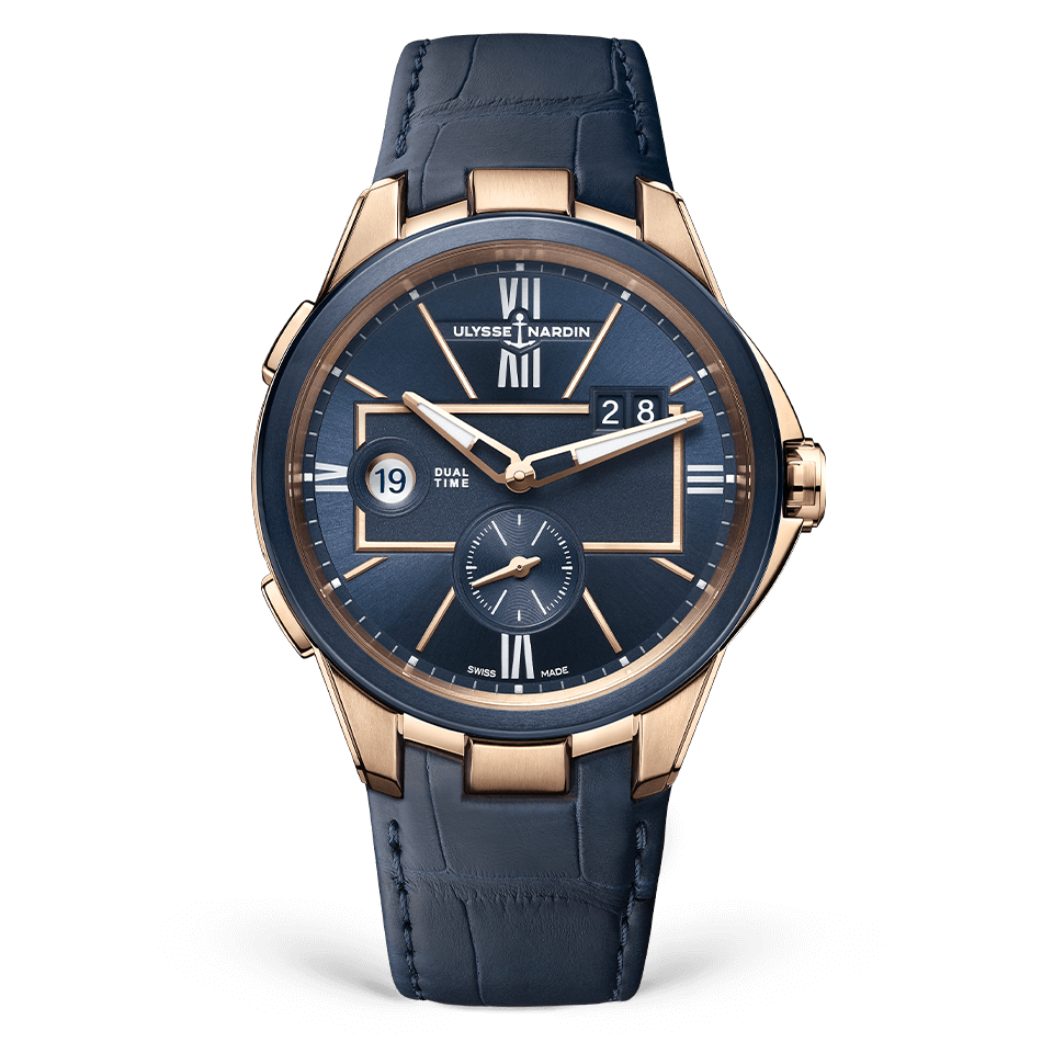 Ulysse Nardin Blast Dual Time 42 mm Blue Dial 18k Rose Gold Leather Strap 242-20/43