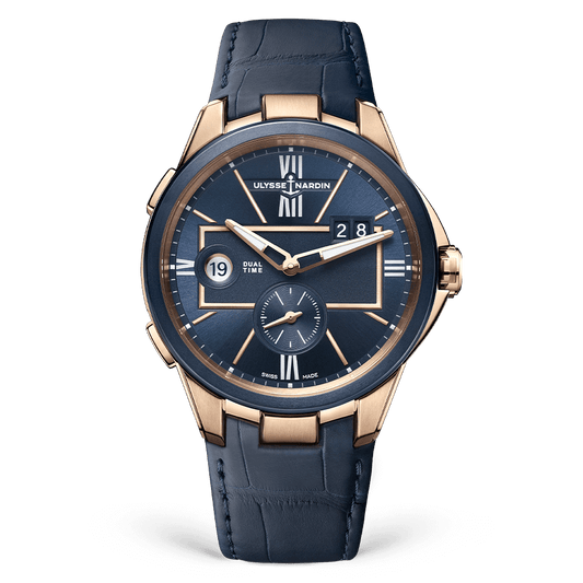 Ulysse Nardin Blast Dual Time 42 mm Blue Dial 18k Rose Gold Leather Strap 242-20/43