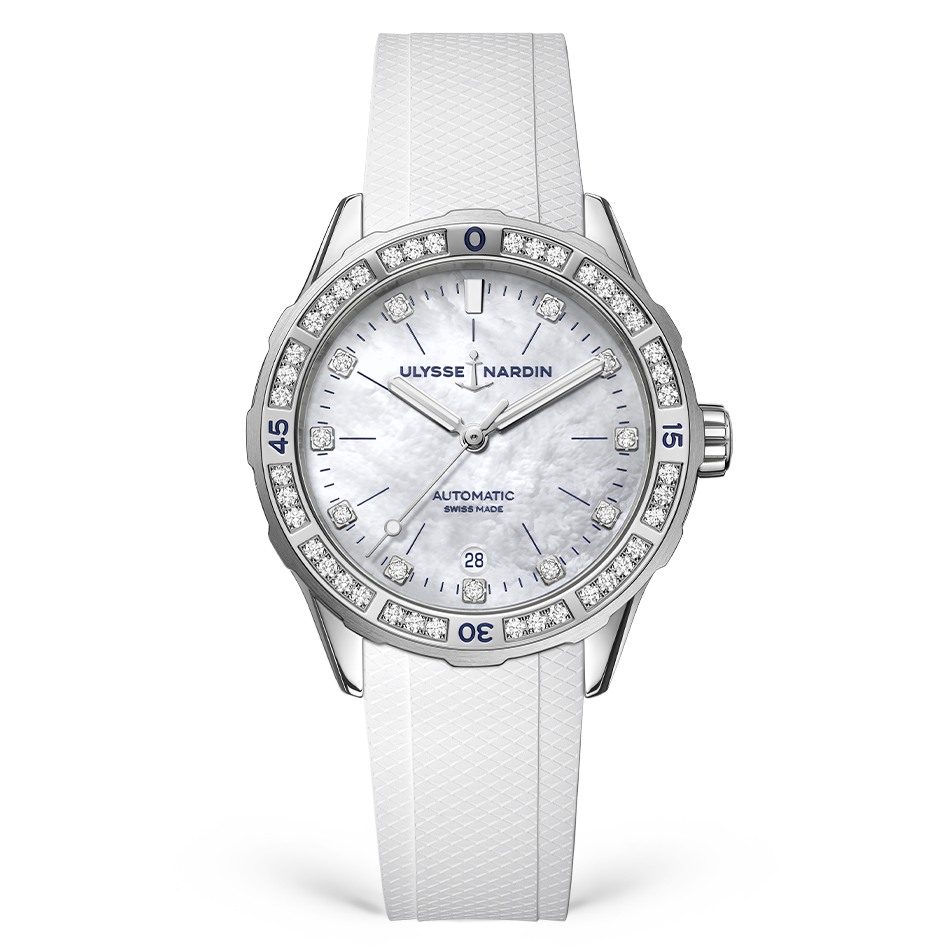 Ulysse Nardin Diver 39 mm White Mother-Of-Pearl Dial with Diamonds Stainless Steel Rubber Strap 8163-182B-3/10