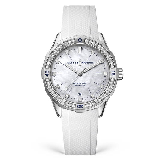 Ulysse Nardin Diver 39 mm White Mother-Of-Pearl Dial with Diamonds Stainless Steel Rubber Strap 8163-182B-3/10