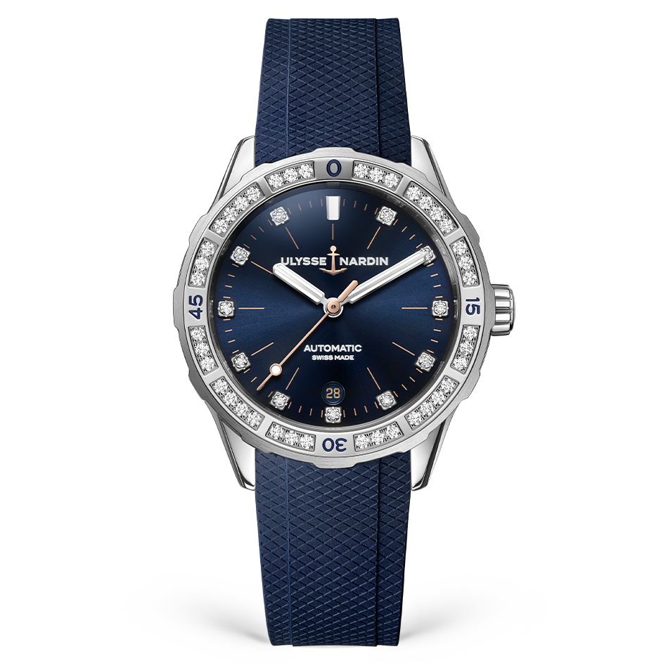 Ulysse Nardin Diver 39 mm Dark Blue Dial with Diamonds Stainless Steel Rubber Strap 8163-182B-3/13