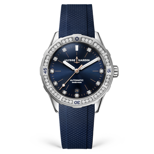 Ulysse Nardin Diver 39 mm Dark Blue Dial with Diamonds Stainless Steel Rubber Strap 8163-182B-3/13