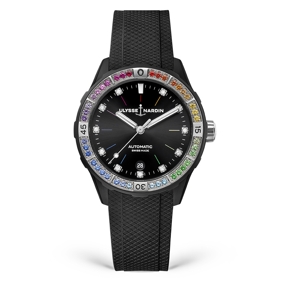 Ulysse Nardin Diver Rainbow 39 mm Black Dial with Diamonds Stainless Steel Rubber Strap 8163-182B1LE-2A-RAIN/3A