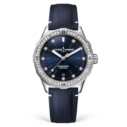 Ulysse Nardin Diver 39 mm Dark Blue Dial with Diamonds Stainless Steel Fabric Strap 8163-182B/13