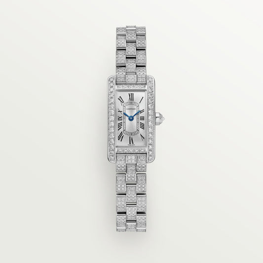 Cartier Tank Américaine Mini White Gold Silver Sunray Dial Bracelet WJTA0045