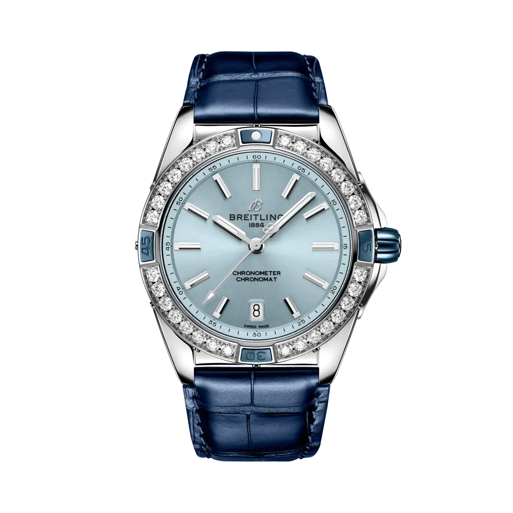 Breitling Super Chronomat Automatic 38 38 mm Ice-Blue Dial Stainless Steel Alligator Leather Strap A17356531C1P1