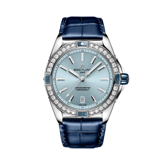 Breitling Super Chronomat Automatic 38 38 mm Ice-Blue Dial Stainless Steel Alligator Leather Strap A17356531C1P1