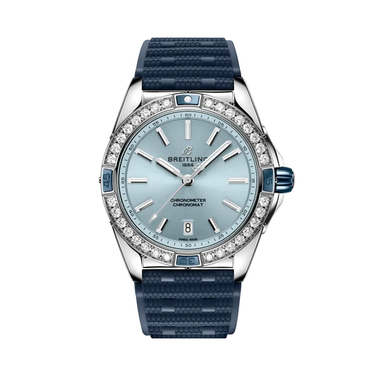 Breitling Super Chronomat Automatic 38 38 mm Ice-Blue Dial Stainless Steel Blue Rubber Strap A17356531C1S1