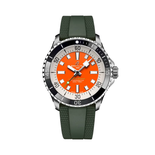 Breitling Superocean Automatic 42 Kelly Slater 42 mm Orenge Dial Stainless Steel Green Rubber Strap A173751A1O1S1