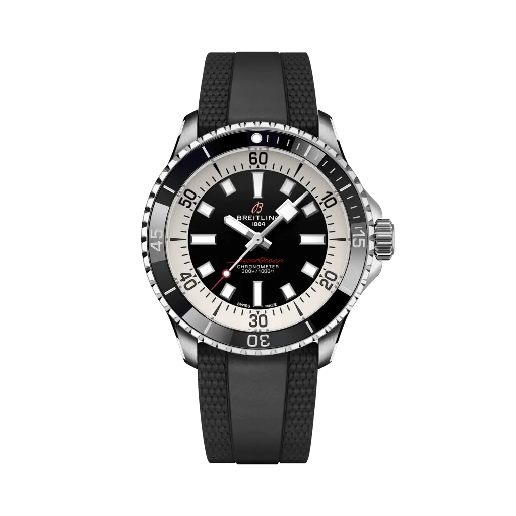 Breitling Superocean Automatic 42 mm Black And White Dial Stainless Steel Rubber Black Strap A17375211B1S1