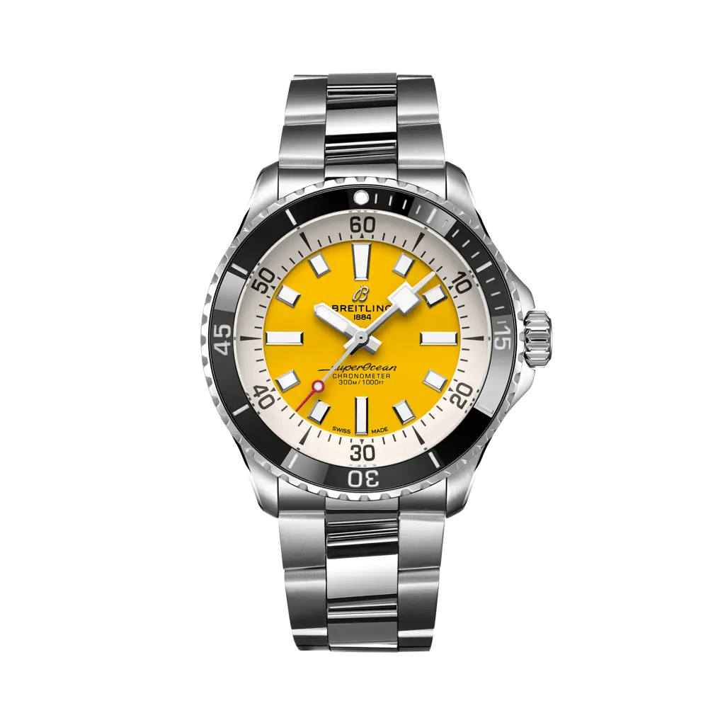 Breitling Superocean Automatic 42 mm White And Yellow Dial Stainless Steel Bracelet A17375211I1A1