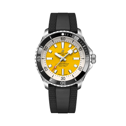 Breitling Superocean Automatic 42 mm White And Yellow Dial Stainless Steel Rubber Black Strap A17375211I1S1