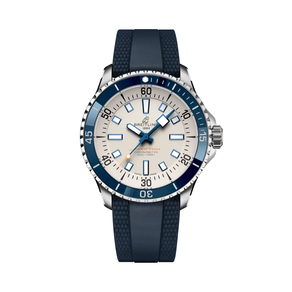 Breitling Superocean Automatic  42 mm Beige Dial Stainless Steel Blue Rubber Strap A17375E71G1S1