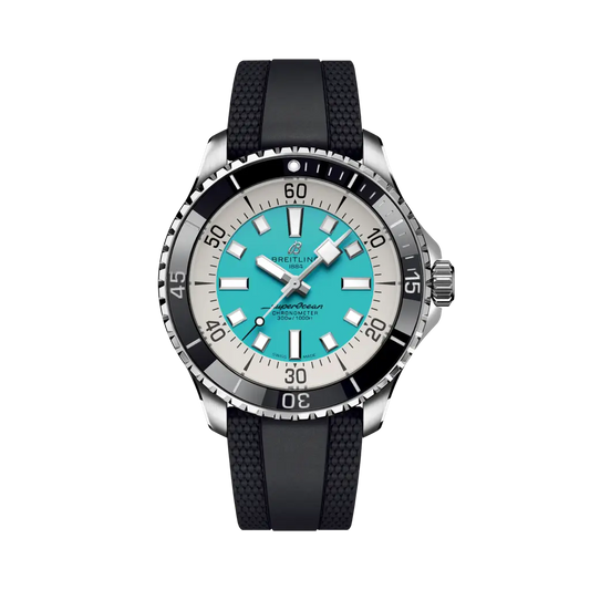 Breitling Superocean Automatic 44 mm White And Sky Blue Dial Stainless Steel Rubber Black  Strap A17376211L2S1