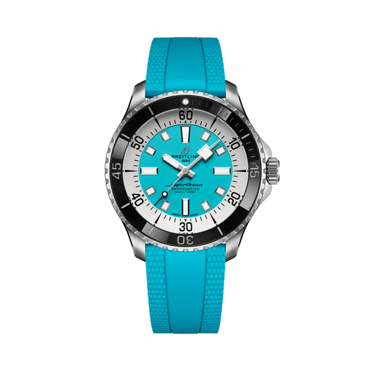 Breitling Superocean Automatic 44 mm White And Sky Blue Dial Stainless Steel Rubber Turquoise  Strap A17376211L2S2