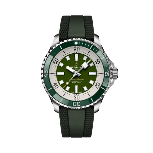 Breitling Superocean Automatic 44 mm Olive Green Dial Stainless Steel Rubber Green Strap A17376A31L1S1