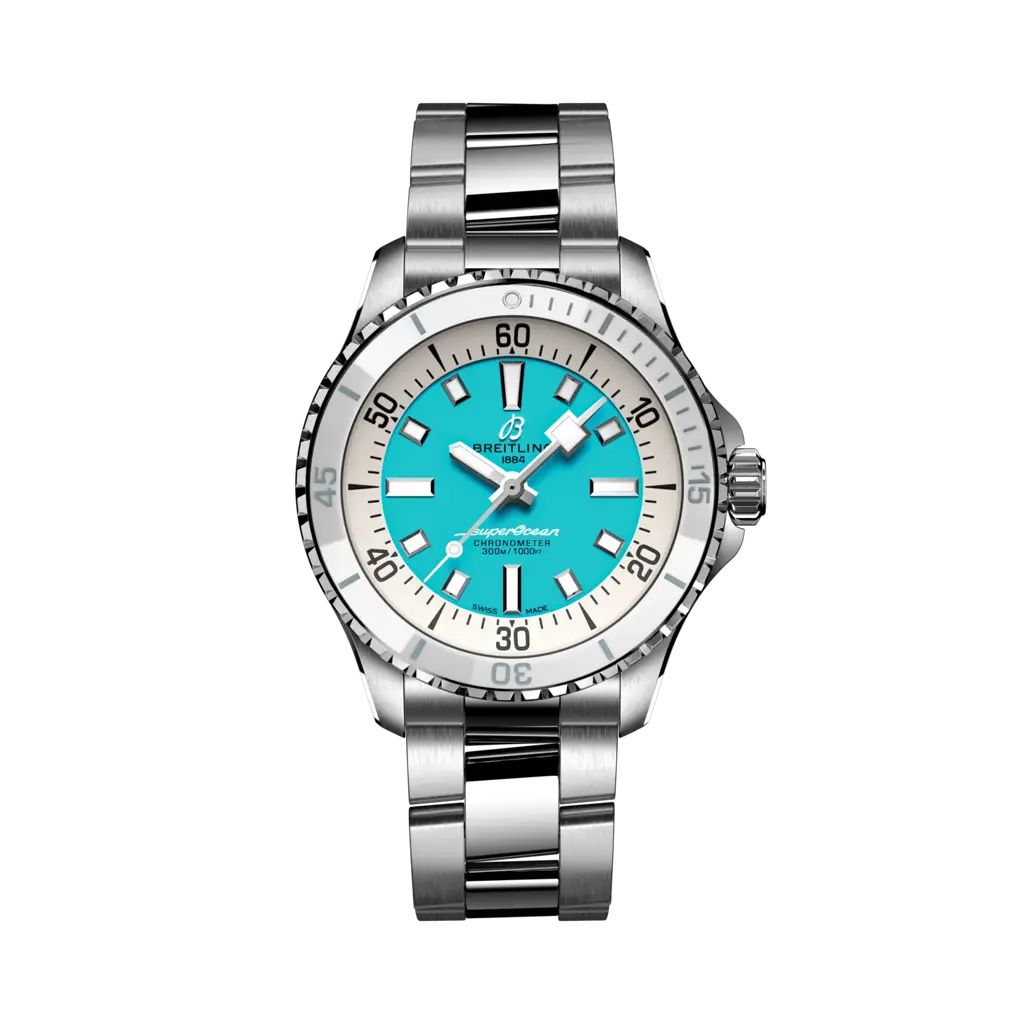 Breitling Superocean Automatic 36 mm  White And Sky Blue Dial Stainless Steel Bracelet A17377211C1A1