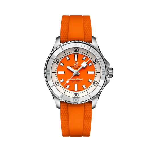 Breitling Superocean Automatic 36 mm Orange Dial Stainless Steel Rubber Tangerine Strap A17377211O1S1