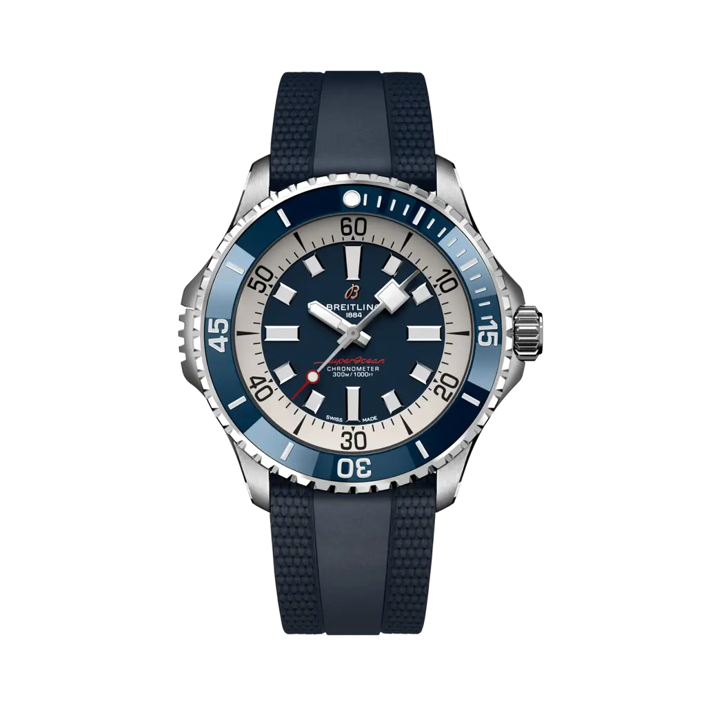 Breitling Superocean Automatic 46 mm  White And Blue Dial Stainless Steel Rubber Blue Strap A17378E71C1S1