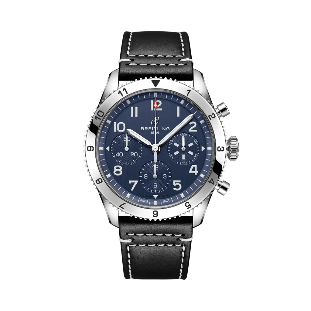 Breitling Classic AVI Chronograph 42 Tribute to Vought F4U Corsair 42 mm Blue Dial Stainless Steel Calfskin Leather Strap A233801A1C1X1