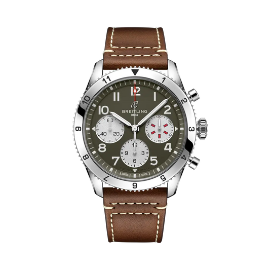 Breitling Classic AVI Chronograph 42 Curtiss Warhawk 42 mm Brown Dial Stainless Steel Calfskin Leather Strap A233802A1L1X1