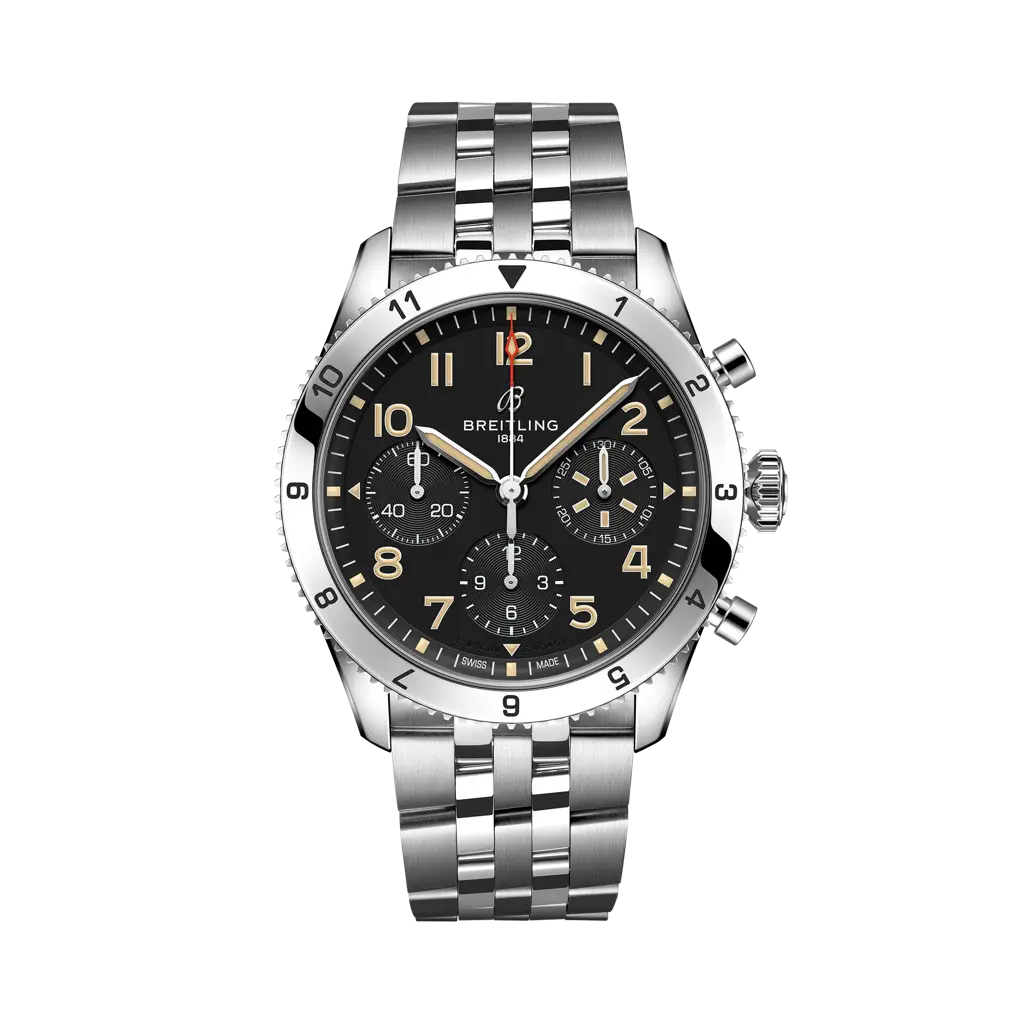 Breitling Classic AVI Chronograph 42 P-51 Mustang 42 mm Bright Black Dial Stainless Steel Bracelet A233803A1B1A1