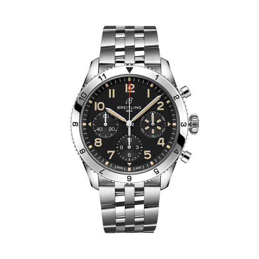 Breitling Classic AVI Chronograph 42 P-51 Mustang 42 mm Bright Black Dial Stainless Steel Bracelet A233803A1B1A1