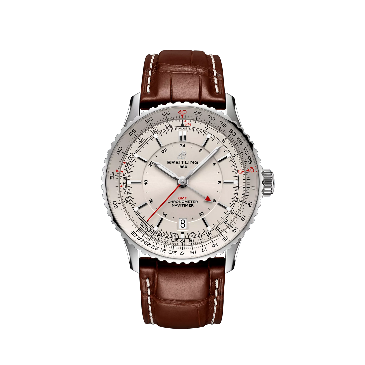 Breitling Navitimer Automatic GMT 41 41.0 mm White Dial Stainless Steel Alligator Leather Strap A32310211G1P1