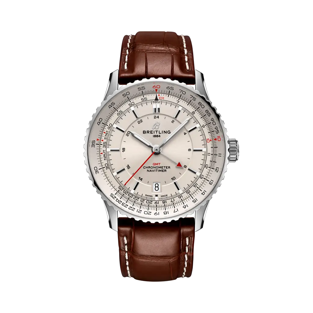 Breitling Navitimer Automatic GMT 41 41.0 mm White Dial Stainless Steel Alligator Leather Strap A32310211G1P1