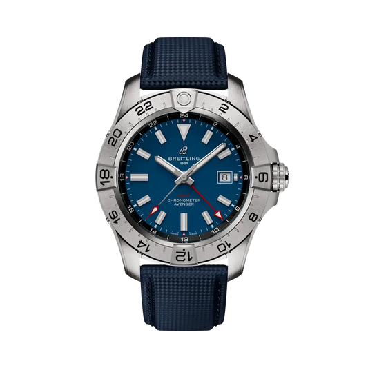 Breitling Avenger Automatic GMT 44 mm Bright Blue Dial Stainless Steel Calfskin Leather Strap A32320101C1X1