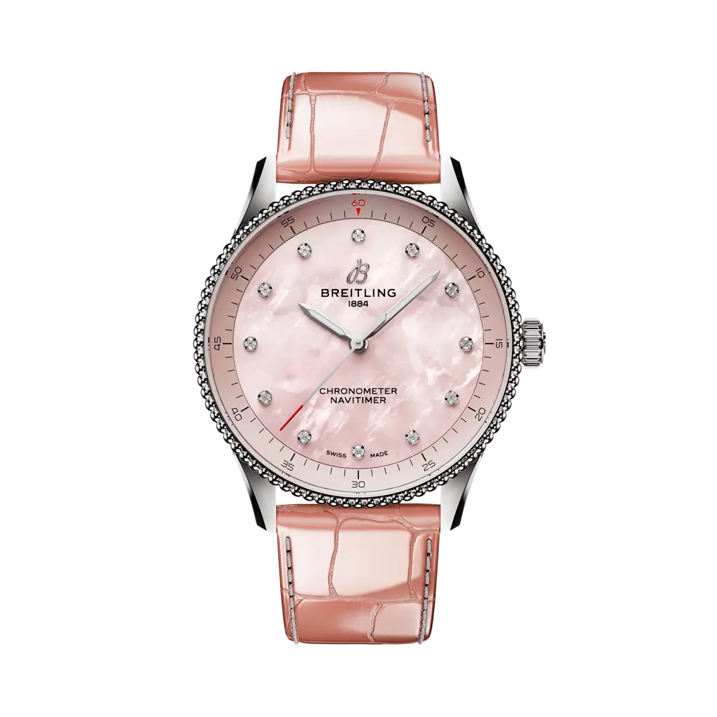 Breitling Navitimer 32 32.0 mm Rose Pink Dial Stainless Steel Alligator Leather Strap A77320D91K1P1