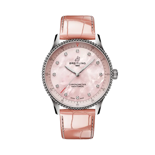 Breitling Navitimer 32 32.0 mm Rose Pink Dial Stainless Steel Alligator Leather Strap A77320D91K1P1